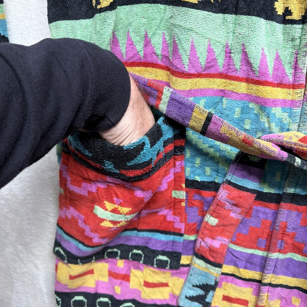 Vintage Hammacher Schlemmer Southwestern Aztec Robe Belted One Size Cotton‎ - Picture 7 of 13